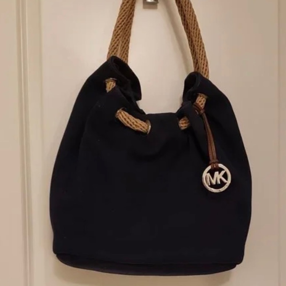 Large navy vintage canvas marina rope hobo tote shoulder bag
